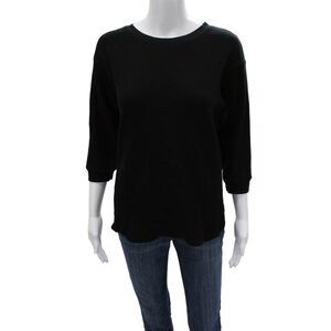 Uniqlo Womens Basic Crew Neck Black Cotton Polyester T-Shirt 3/4 Sleeve Size L